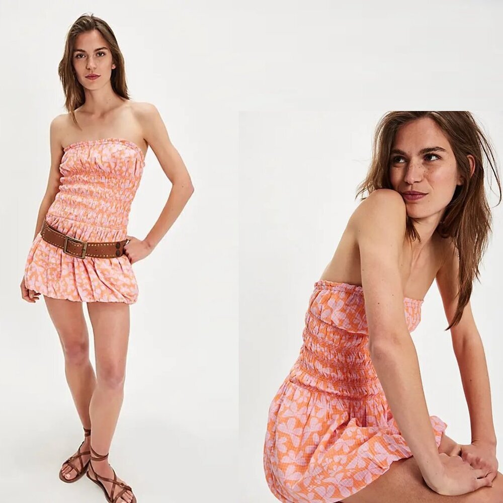 NWT New $108 Free People Annalise Shell Coral Combo Mini Dress Size XL